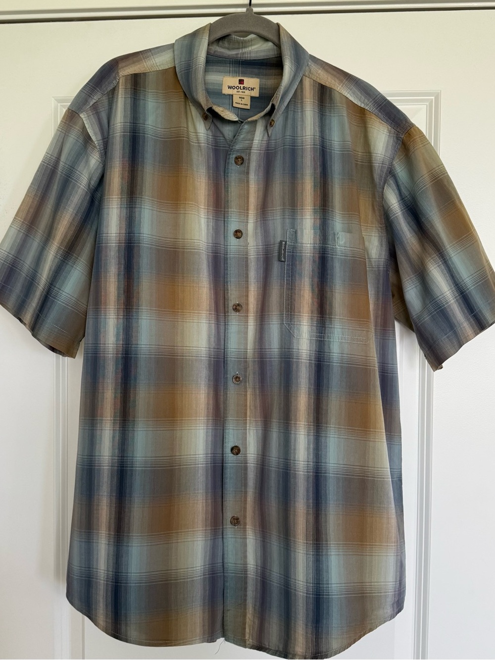 Woolrich Men's Casual Short-Sleeve Plaid Button-Down Shirt - Blue & Brown
